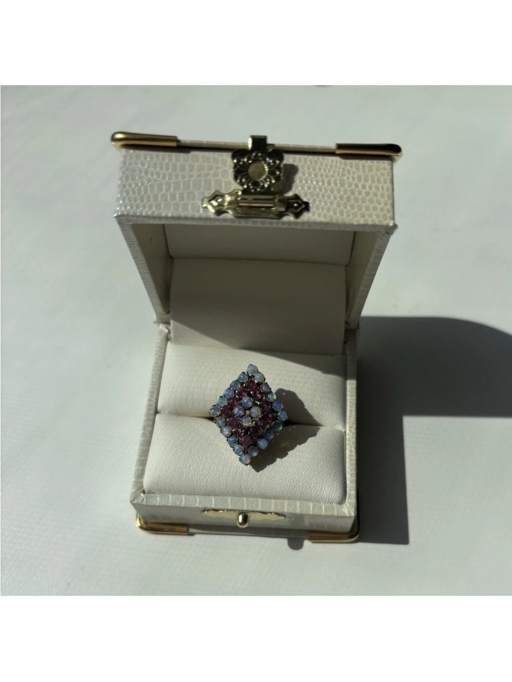Opal and rhodolite Garnet 14k gold cocktail ring